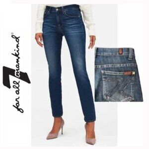 7 For All Mankind Blue Straight Leg Denim with Unique Stitching